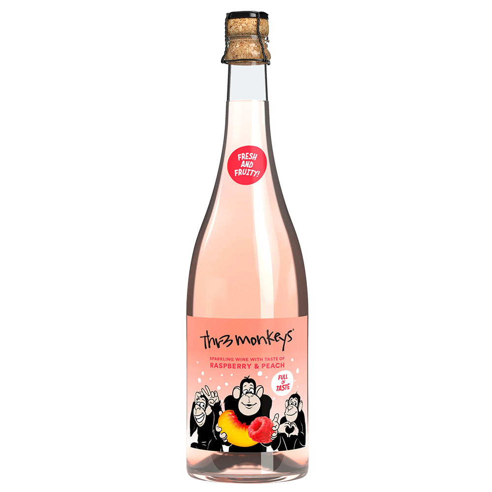 Thr3 Monkeys Sparkling Raspberry 6 x 75 cl